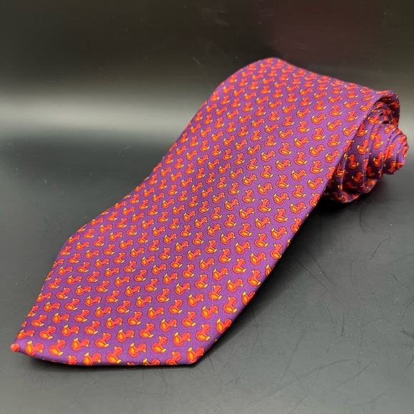 Salvatore Ferragamo Other - Salvatore Ferragamo- Purple‎ and Red Ducky Patterned Men's Silk Tie, Made in USA